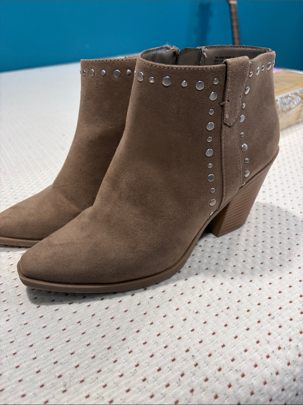 a.n.a Taupe Suede Studded Ankle Booties